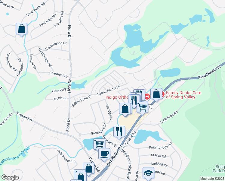 map of restaurants, bars, coffee shops, grocery stores, and more near 1580 Rabon Farms Lane in Columbia