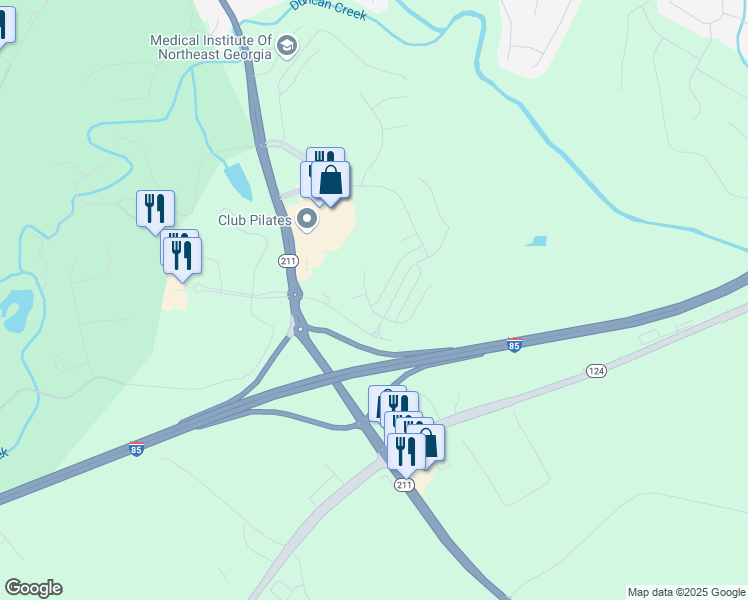 map of restaurants, bars, coffee shops, grocery stores, and more near in Braselton