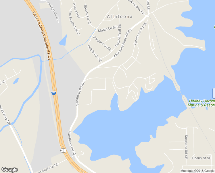map of restaurants, bars, coffee shops, grocery stores, and more near 23 Lake Top Drive Southeast in Cartersville