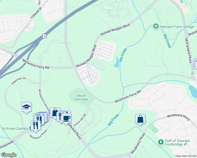map of restaurants, bars, coffee shops, grocery stores, and more near 7370 Jamestown Drive in Alpharetta