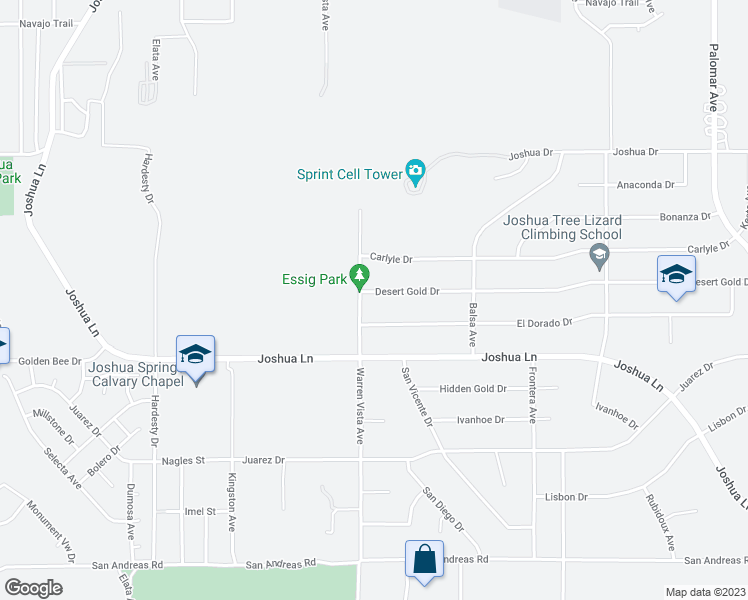 map of restaurants, bars, coffee shops, grocery stores, and more near 57725 Desert Gold Drive in Yucca Valley