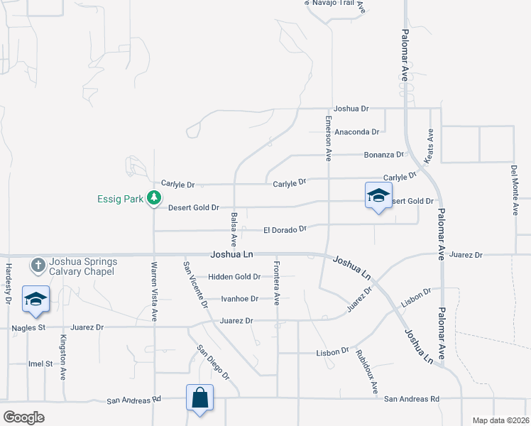 map of restaurants, bars, coffee shops, grocery stores, and more near 58015 Desert Gold Drive in Yucca Valley