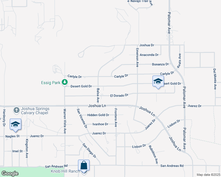 map of restaurants, bars, coffee shops, grocery stores, and more near 58015 Desert Gold Drive in Yucca Valley