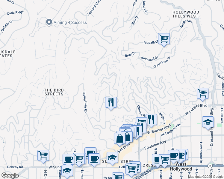 map of restaurants, bars, coffee shops, grocery stores, and more near 8804 Hollywood Boulevard in Los Angeles