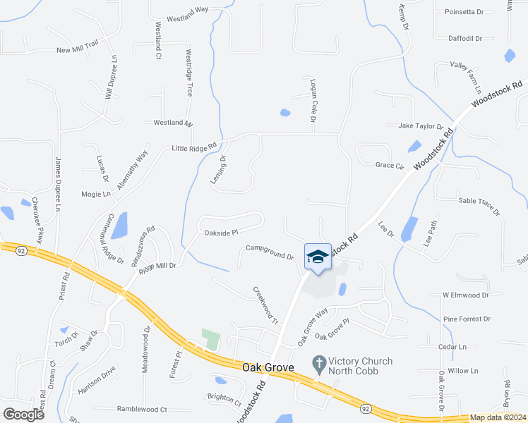 map of restaurants, bars, coffee shops, grocery stores, and more near 598 Oakside Place in Acworth