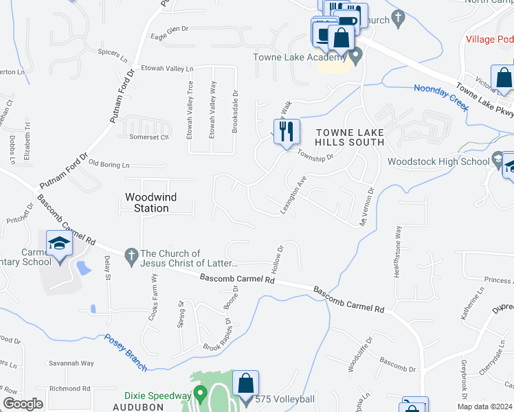 map of restaurants, bars, coffee shops, grocery stores, and more near 3062 Lexington Avenue in Woodstock