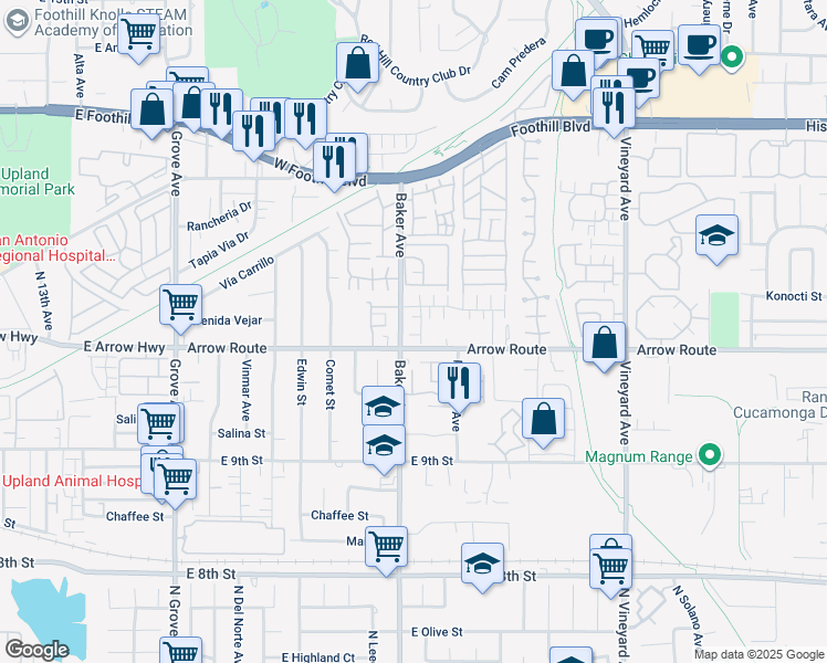 map of restaurants, bars, coffee shops, grocery stores, and more near 8478 Tavano Place in Rancho Cucamonga
