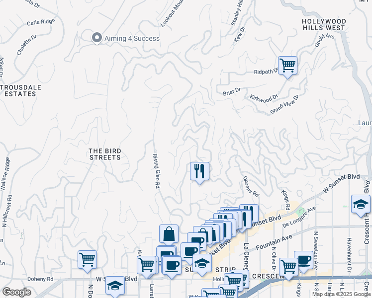 map of restaurants, bars, coffee shops, grocery stores, and more near 8827 Evanview Drive in Los Angeles