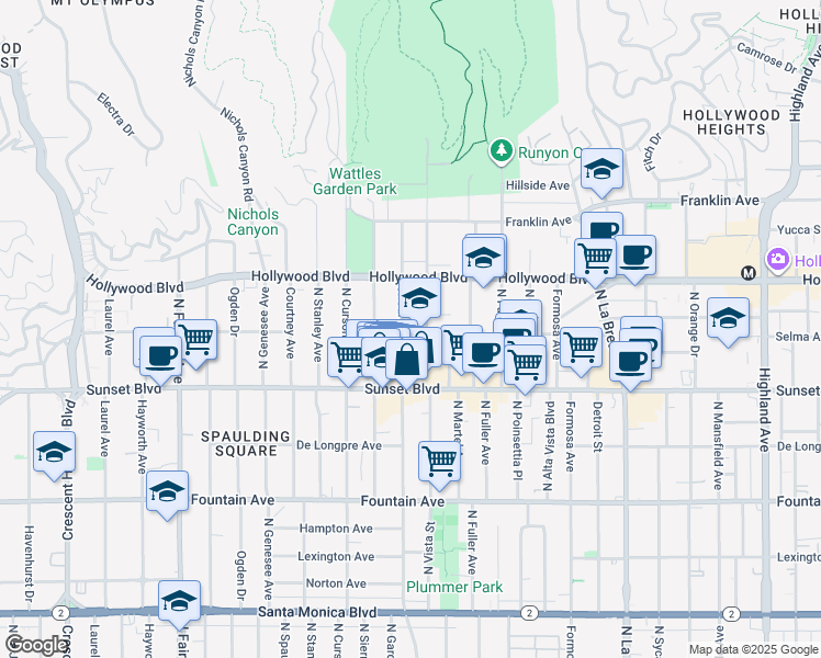 map of restaurants, bars, coffee shops, grocery stores, and more near 7465 Hawthorn Avenue in Los Angeles