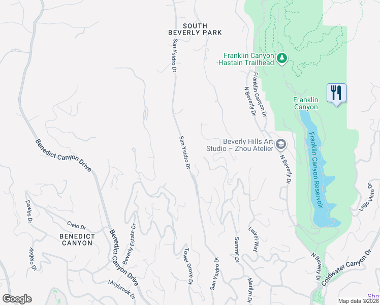 map of restaurants, bars, coffee shops, grocery stores, and more near 1531 San Ysidro Drive in Beverly Hills