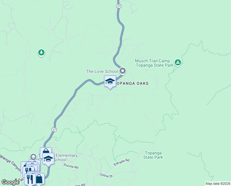 map of restaurants, bars, coffee shops, grocery stores, and more near 21063 Winfield Road in Topanga