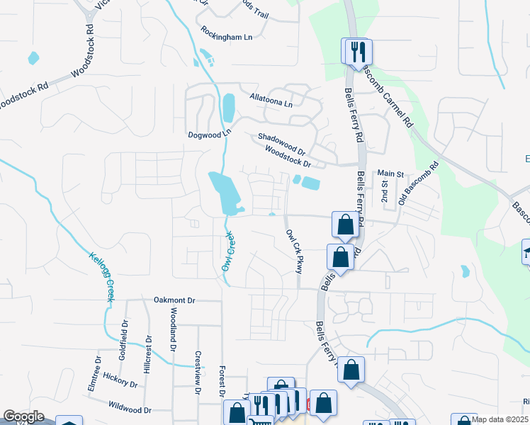 map of restaurants, bars, coffee shops, grocery stores, and more near 1162 Buice Lake Parkway in Acworth