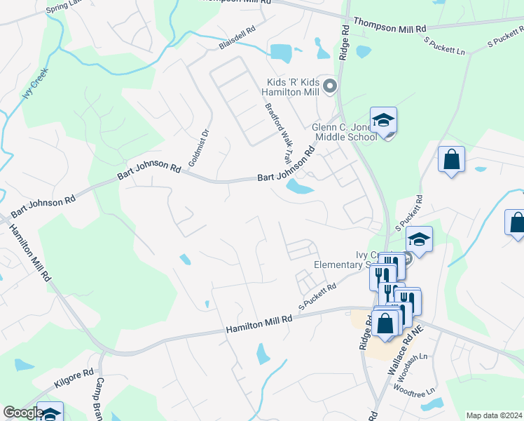 map of restaurants, bars, coffee shops, grocery stores, and more near 3549 Tamerton Trace in Buford