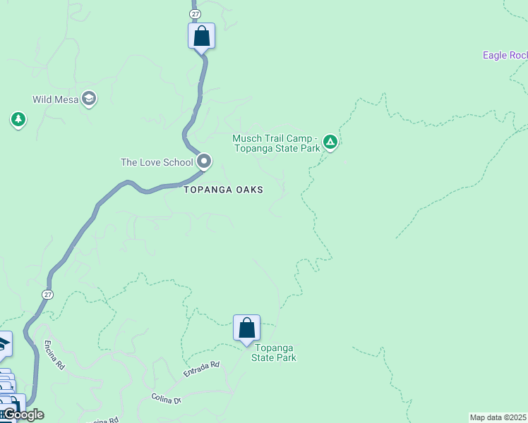 map of restaurants, bars, coffee shops, grocery stores, and more near Hillside Drive in Topanga