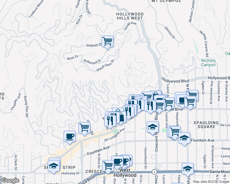 map of restaurants, bars, coffee shops, grocery stores, and more near 1619 Marmont Avenue in Los Angeles