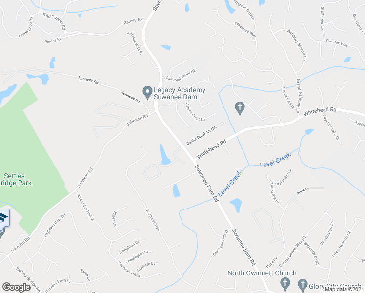 map of restaurants, bars, coffee shops, grocery stores, and more near Daniel Creek Lane Northwest in Sugar Hill