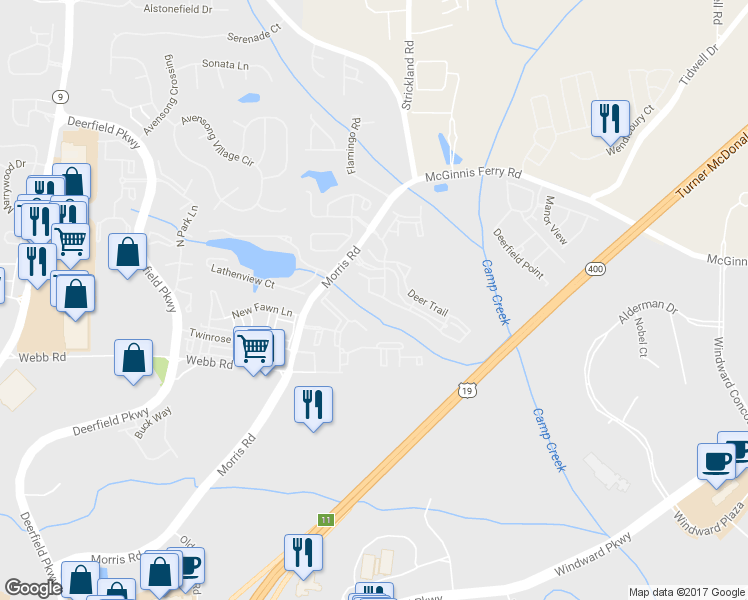 map of restaurants, bars, coffee shops, grocery stores, and more near 4321 Deer Trail in Milton