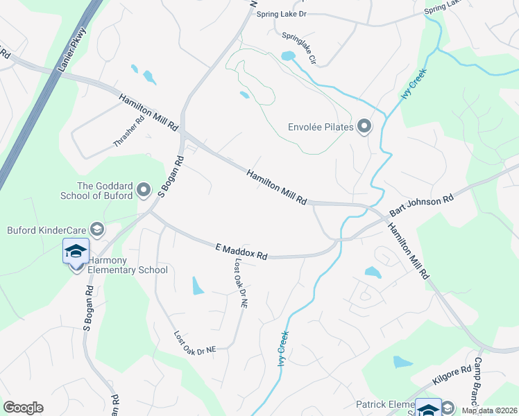 map of restaurants, bars, coffee shops, grocery stores, and more near 3928 Hamilton Mill Road in Buford