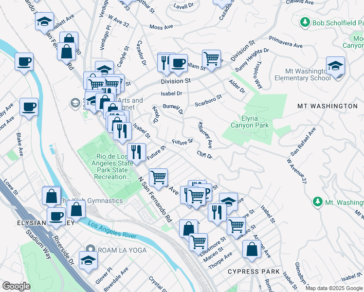 map of restaurants, bars, coffee shops, grocery stores, and more near 1585 Isabel Street in Los Angeles