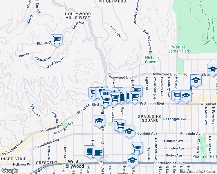 map of restaurants, bars, coffee shops, grocery stores, and more near in Los Angeles