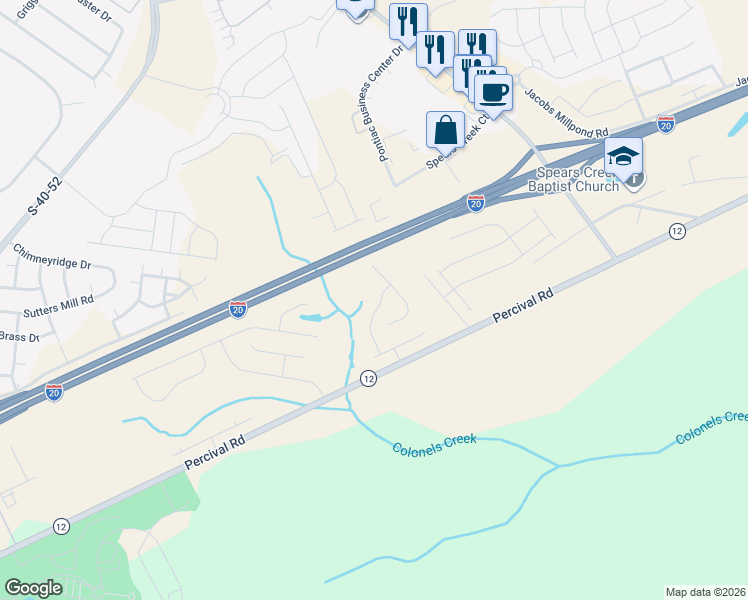 map of restaurants, bars, coffee shops, grocery stores, and more near 4651 Percival Road in Columbia