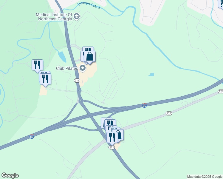 map of restaurants, bars, coffee shops, grocery stores, and more near 530 King Village in Braselton