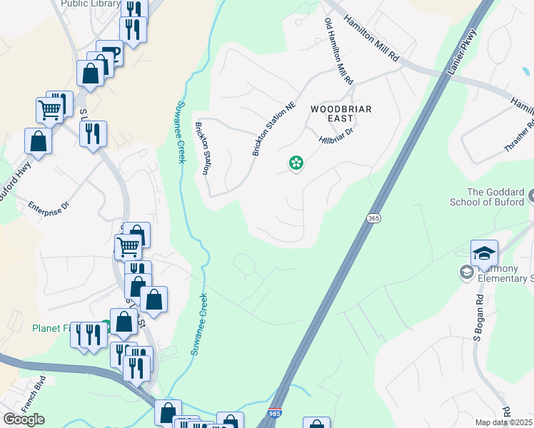 map of restaurants, bars, coffee shops, grocery stores, and more near 4240 Summer Breeze Way in Buford
