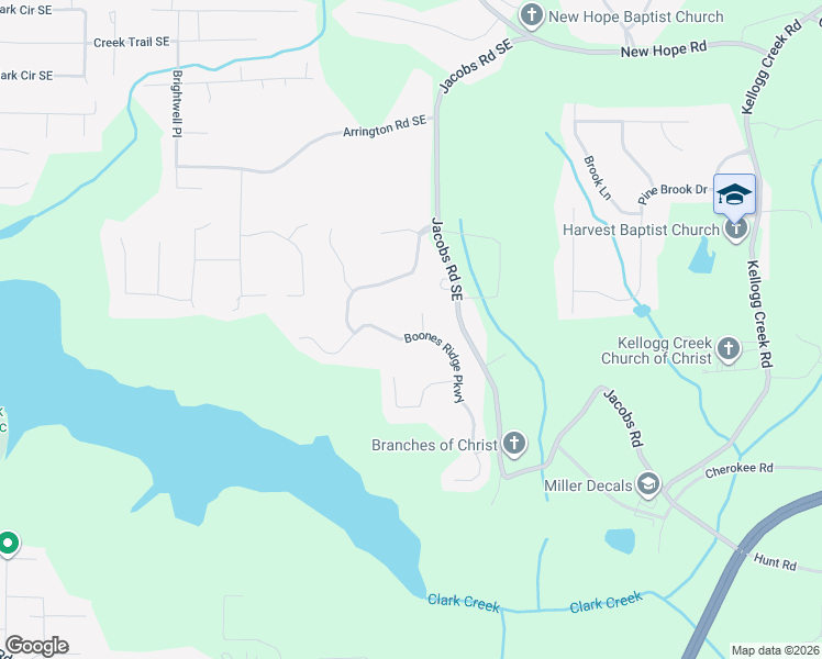 map of restaurants, bars, coffee shops, grocery stores, and more near 106 Boones Ridge Parkway in Acworth
