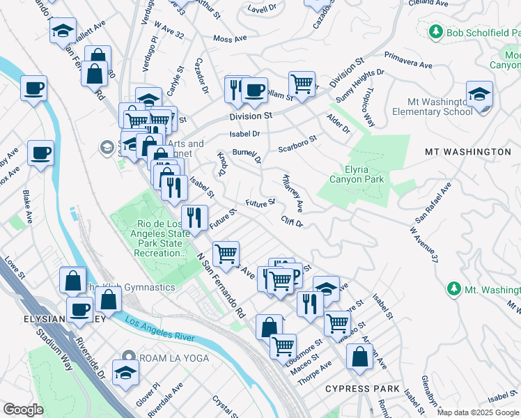 map of restaurants, bars, coffee shops, grocery stores, and more near 1585 Isabel Street in Los Angeles