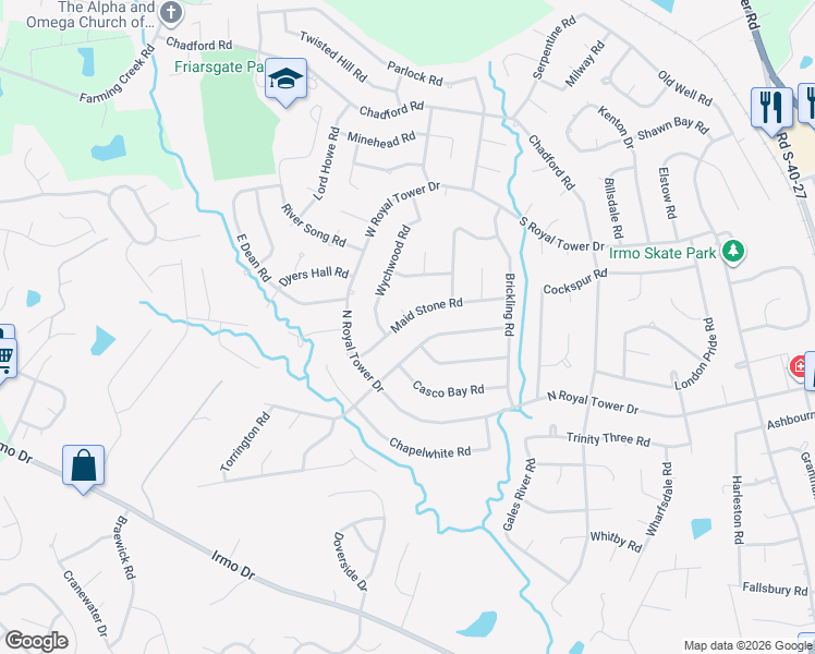 map of restaurants, bars, coffee shops, grocery stores, and more near 301 Maid Stone Road in Irmo