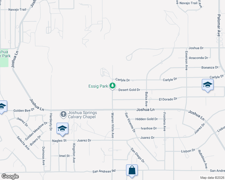 map of restaurants, bars, coffee shops, grocery stores, and more near Desert Gold Drive in Yucca Valley