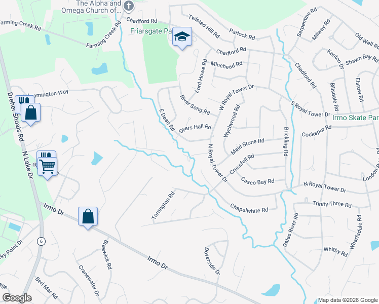 map of restaurants, bars, coffee shops, grocery stores, and more near 116 Wells Garden Court in Irmo