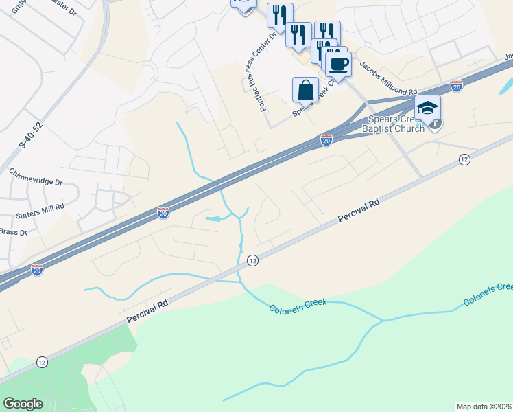 map of restaurants, bars, coffee shops, grocery stores, and more near 4651 Percival Road in Columbia