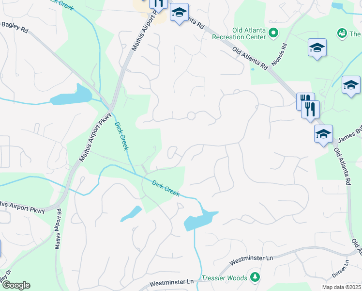 map of restaurants, bars, coffee shops, grocery stores, and more near 6640 Eastleigh Circle in Suwanee