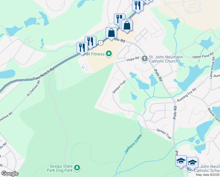 map of restaurants, bars, coffee shops, grocery stores, and more near 233 Polo Hill Road in Columbia