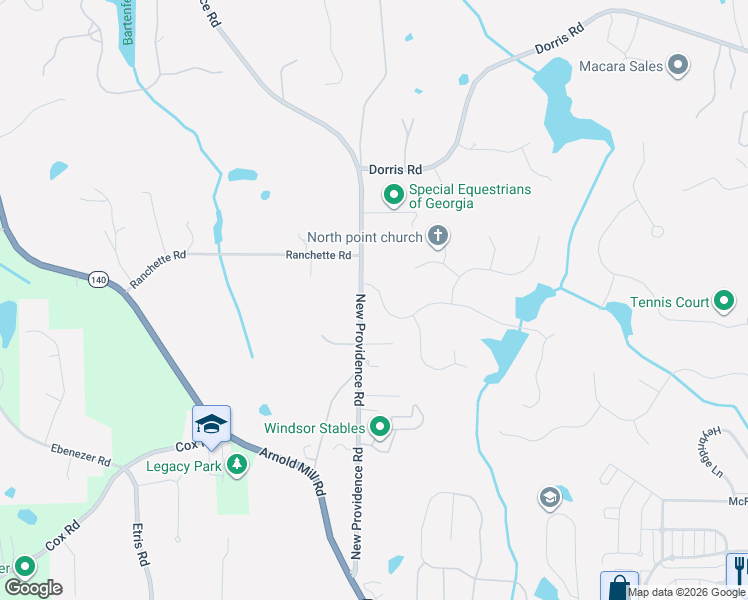 map of restaurants, bars, coffee shops, grocery stores, and more near 5 Arabian Avenue in Alpharetta