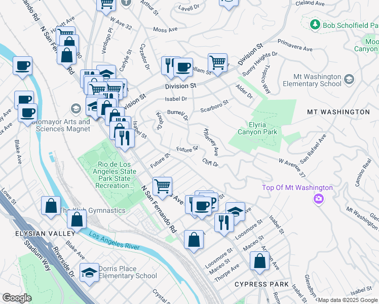 map of restaurants, bars, coffee shops, grocery stores, and more near 3032 Future Street in Los Angeles