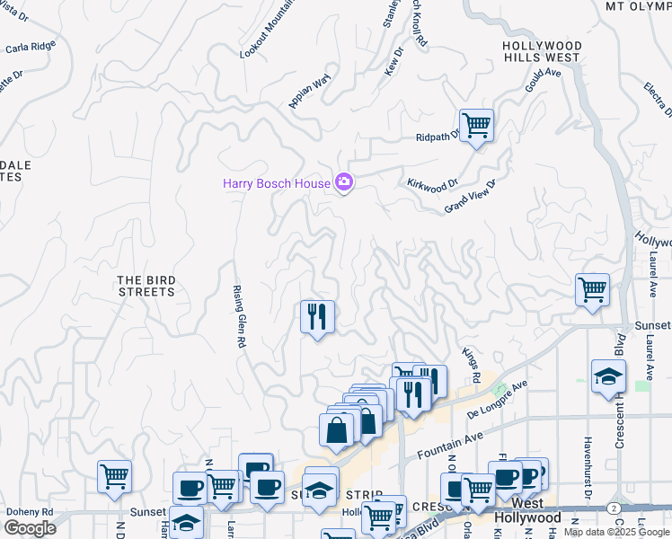 map of restaurants, bars, coffee shops, grocery stores, and more near 1609 Viewmont Drive in Los Angeles