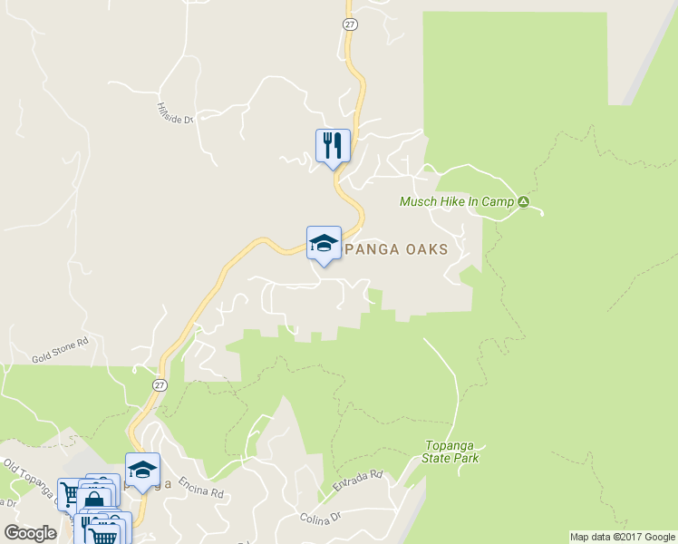 map of restaurants, bars, coffee shops, grocery stores, and more near 21063 Winfield Road in Topanga