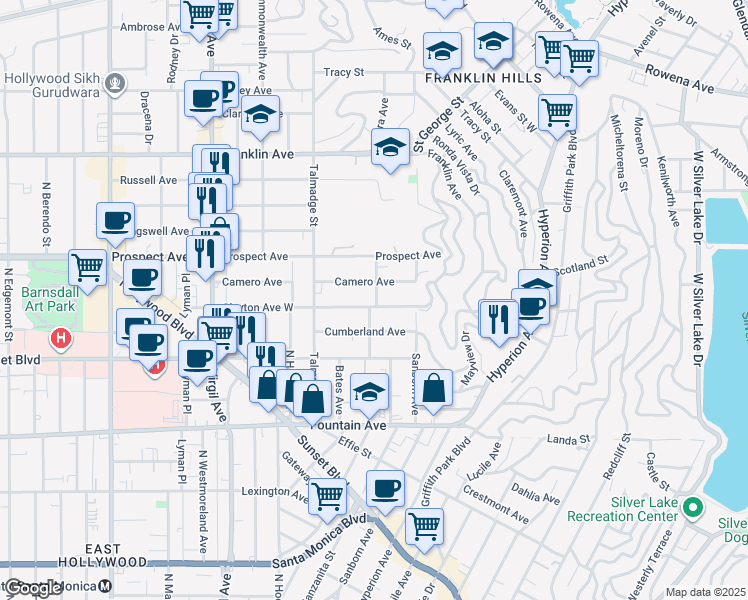 map of restaurants, bars, coffee shops, grocery stores, and more near 4119 Camero Avenue in Los Angeles