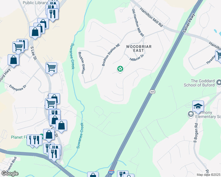 map of restaurants, bars, coffee shops, grocery stores, and more near 4241 Summer Breeze Way in Buford