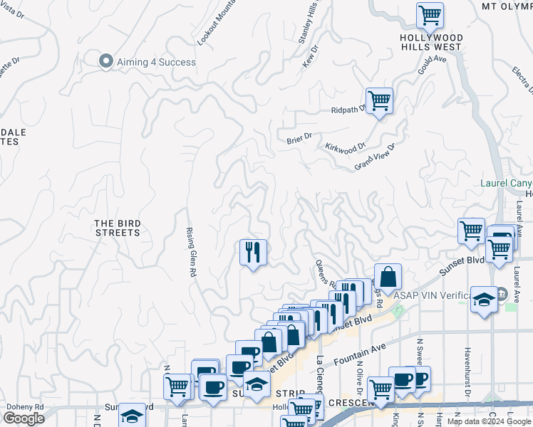 map of restaurants, bars, coffee shops, grocery stores, and more near 1609 Viewmont Drive in Los Angeles
