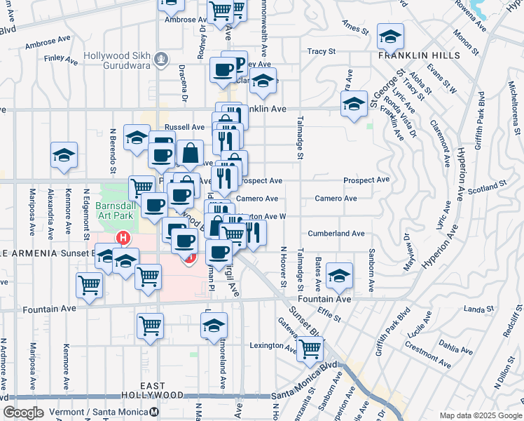 map of restaurants, bars, coffee shops, grocery stores, and more near 4403 Camero Avenue in Los Angeles