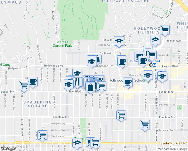 map of restaurants, bars, coffee shops, grocery stores, and more near in Los Angeles