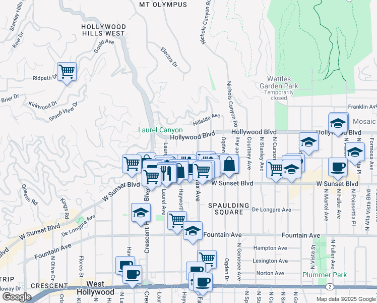 map of restaurants, bars, coffee shops, grocery stores, and more near in Los Angeles