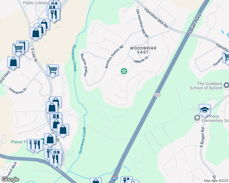 map of restaurants, bars, coffee shops, grocery stores, and more near 4241 Summer Breeze Way in Buford