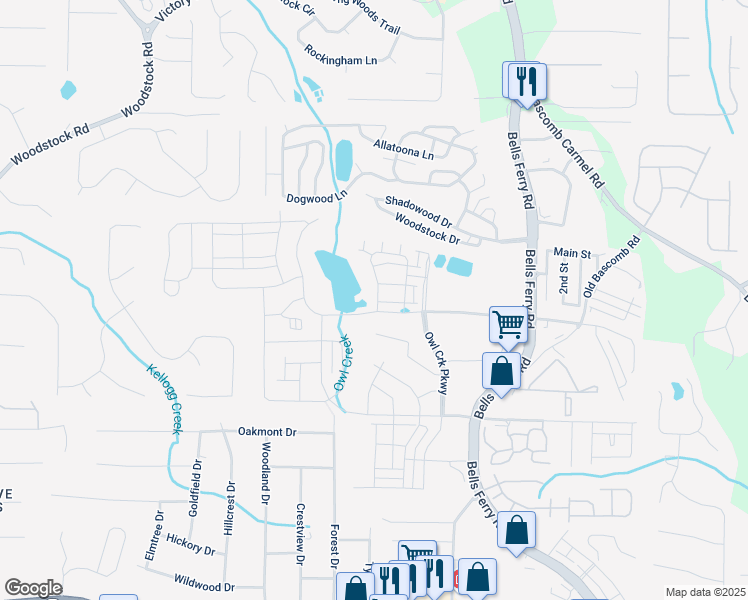 map of restaurants, bars, coffee shops, grocery stores, and more near in Cherokee County