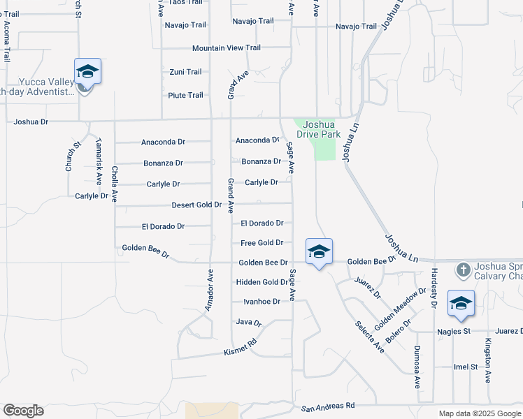 map of restaurants, bars, coffee shops, grocery stores, and more near 56811 Desert Gold Drive in Yucca Valley
