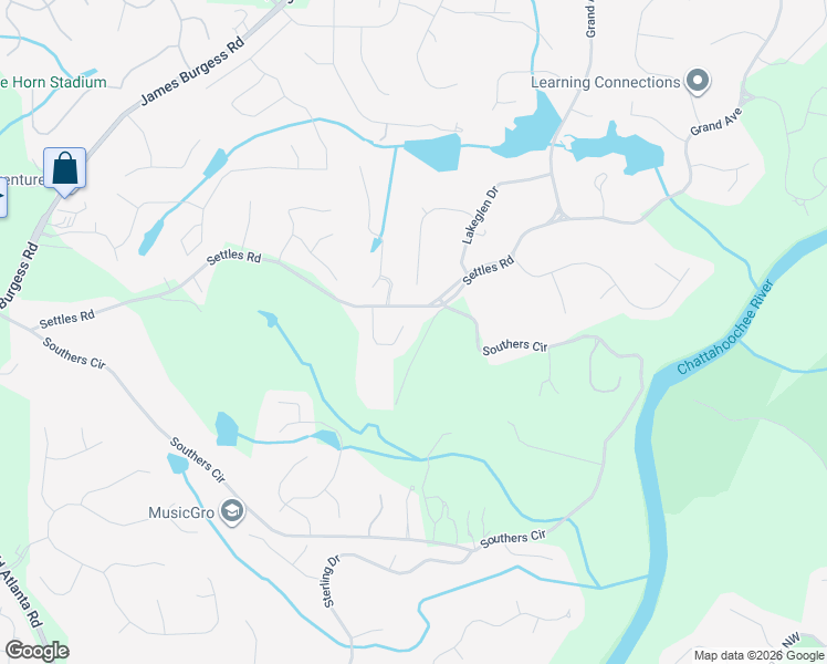 map of restaurants, bars, coffee shops, grocery stores, and more near 1050 Cascade Run Court in Suwanee