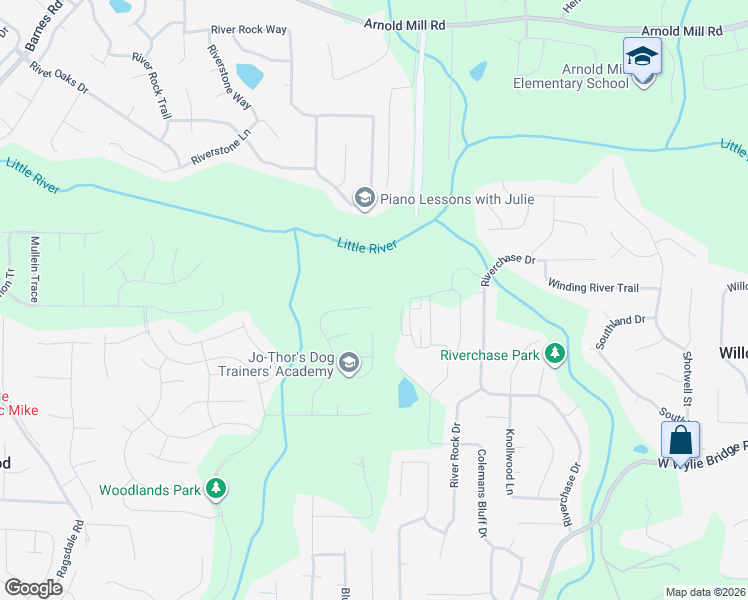map of restaurants, bars, coffee shops, grocery stores, and more near 255 Sumac Tr in Woodstock